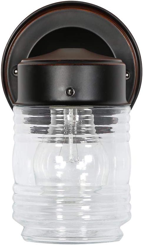 1 7.5 4.5 5.25 60W 505198 Design House Jelly Jar Light Wall Light, Oil Rubbed Bronze, Outdoor Downlight, Clear Glass