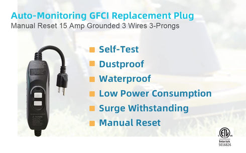 Kaper GFCI Inline Plug Replacement Assembly, 3 Wires, Waterproof Ground Fault Circuit Interrupter for Power Tools,