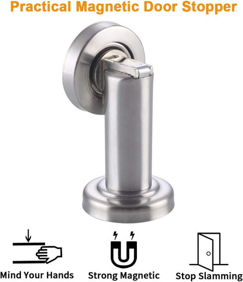 Magnetic Door Stopper, Heavy Duty Metal Door Holder with Magnet, Wall or Floor Mount, Brushed Nickel for Home Office