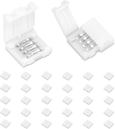 30Pcs 4-Pin LED Strip Connectors, RGB 10mm Solderless Connectors Adapter,Wide Unwired LED