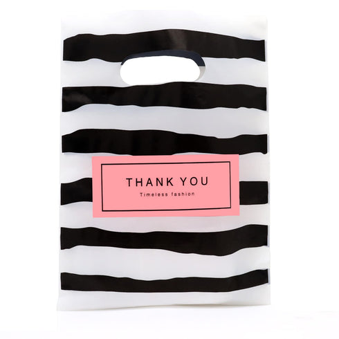 Joyhey 100 Count 5.8" x 7.8" Plastic Merchandise Bags, Shopping Retail Boutique Bags with Die Cut Handles - Black Thank