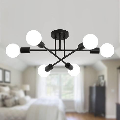 MEIXISUE Black Modern Sputnik Chandelier Ceiling Light Fixtures,6-Lights Industrial Metal Semi Flush