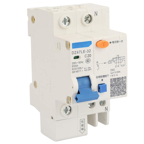 YWBL-WH DZ47LE-32 Circuit Breaker 1P+N 16A 20A 230V Earth Leakage Safety Overload Protection (20A)