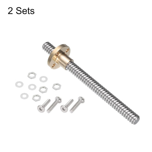 uxcell 2 Pcs 100mm / 4 Inch Tr8x2 Stainless Steel Lead Screw with T8 Brass Nut for 3D Printer Z Axis, CNC