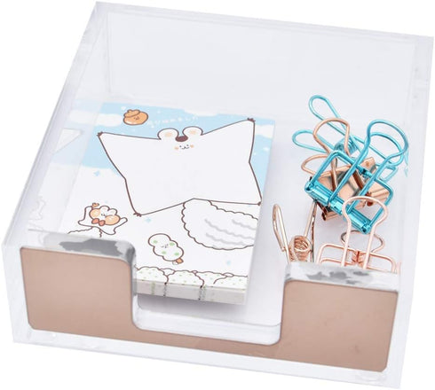 Clear Acrylic Sticky Note Holder Sticky Note Dispenser Memo Pad Holder Box Message Pad Notice Storage Box Business Card Dispenser Stationery for Office Home School, Gold