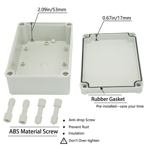 Zulkit Junction Box ABS Plastic Dustproof Waterproof IP67 Junction Boxes for DIY Electronic Projects