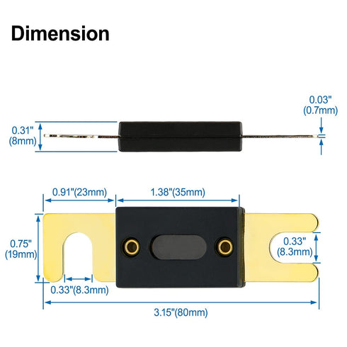 Baomain Bolt Fuse ANL-B 200A for Car Audio System, Gold Tone RoHS, 10 Pack