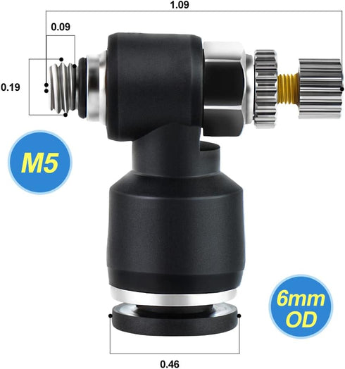 TAILONZ PNEUMATIC 3 Pack SL6-M5 Push to Connect Air Line Fitting Air Flow Control Valve 6MM od M5 Npt Elbow 90 Degree Air Speed Control Valve Fitting by TAILONZ PNEUMATIC
