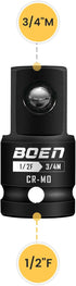 Boen 1/2" F to 3/4" M Impact Socket Adapter, Cr-Mo Steel,Socket Adapter Set for Impact Driver Conversions
