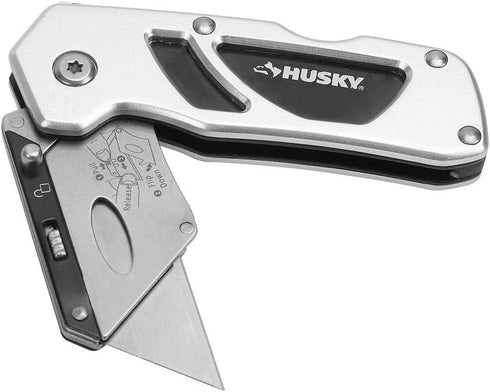 Husky Folding Sure-Grip Lock Back Utility Knife with Single Disposable Blade Included (Colors May Vary)