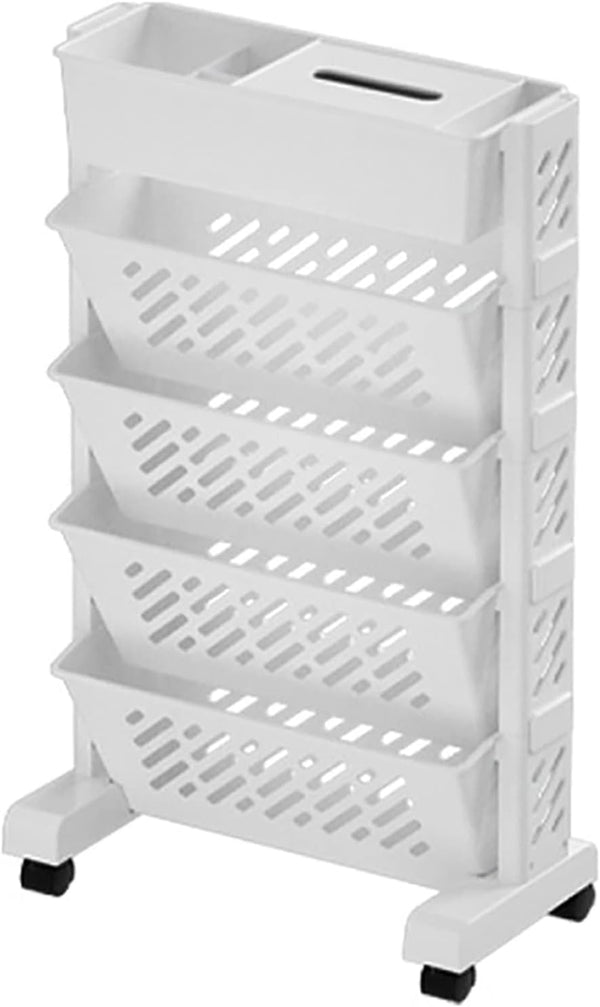 Walfront Movable Bookshelf Cart, Rotatable Removable Plastic Multifunctional Rolling Cart with Wheels (5 Layer)