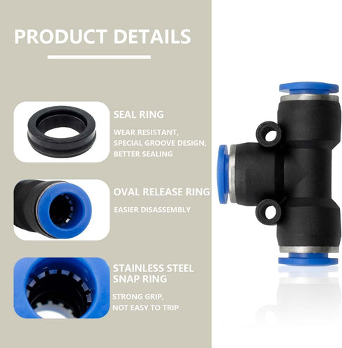 46 Pcs 4mm Pneumatic Quick Push in Connect Air Tube Fitting Kit, Includes Straight/Elbow/Tee/Splitter Connectors
