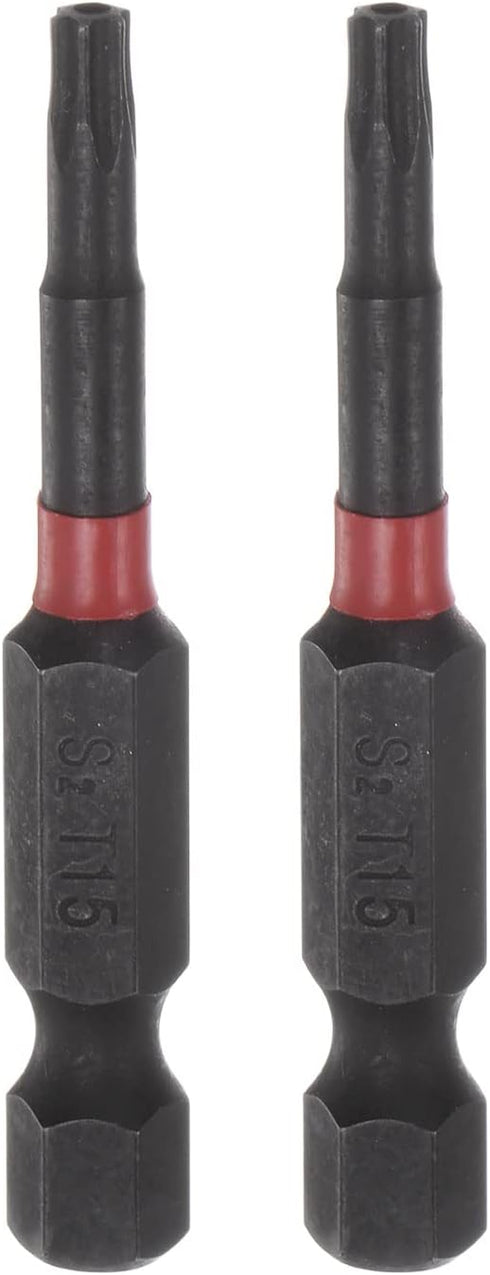 2pcs T15 Impact Rated Torx Bit, 1/4" Hex Shank, 2" Length Magnetic Security Star Screwdriver Power Tool