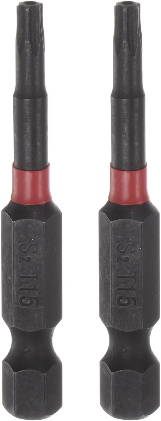 2pcs T15 Impact Rated Torx Bit, 1/4" Hex Shank, 2" Length Magnetic Security Star Screwdriver Power Tool