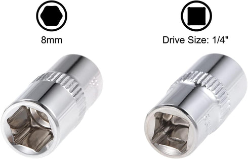 uxcell 1/4-inch Drive Socket Set, 8mm & 10mm Deep and Shallow 6-Point CR-V Steel