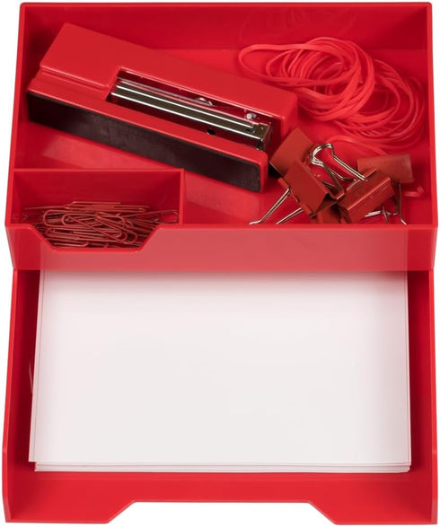 JAM Paper Stackable Half Desk Trays - Red, Office & Desk Supply Organizer, Sold Individually