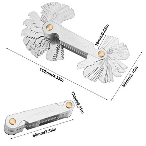 QISF Multi-Purpose 2 Pack Screw Thread Pitch Gauge Tool, Pitch Cutting Gauge Caliper for Measuring