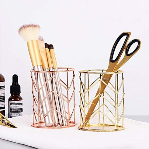 Pen Holder for Desk, Makeup Brush Holder, Rose Gold Metal Wire Pencil Cup Holders