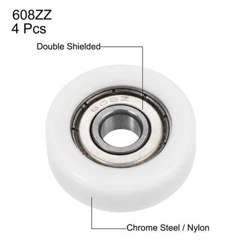 uxcell 608ZZ Ball Bearing Guide Pulley Roller Round Wheel 8x30x10mm Double Metal Shielded (GCr15) Chrome Steel Bearings 4pcs