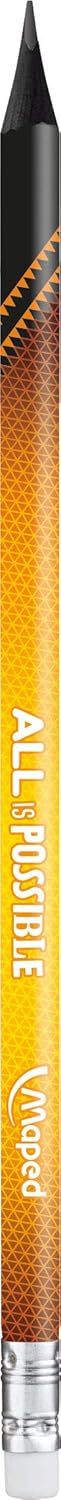 Maped 852000 Ergonomic Three-Sided Pencils Black'Peps Energy with Eraser Head, Pack of 6