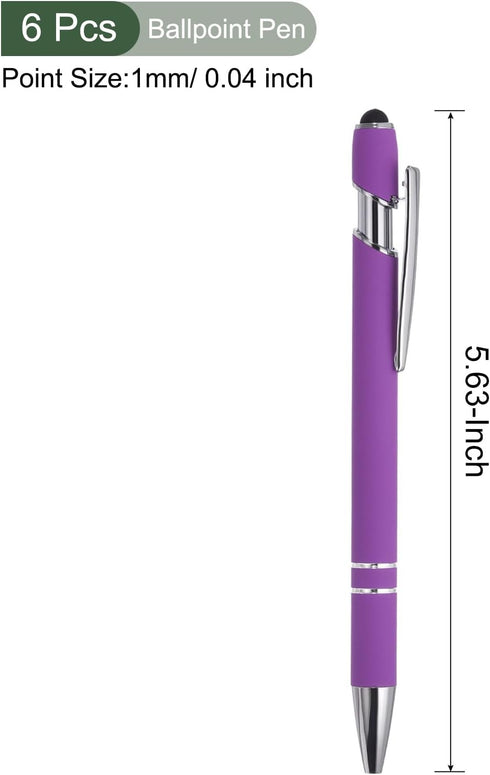 YOKIVE 6 Pcs Ballpoint Pen with Stylus Tip, 2 in 1 Black Ink Metal Stylus Pen 1.0mm Medium Point Style 1, Great for Touch Screens, Office, Studios (Purple) by YOKIVE