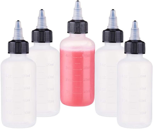 BENECREAT 12 Pack 4 Ounce Plastic Squeeze Bottles with Black Twist Cap and Measurement, Open/Close Nozzle for Crafts