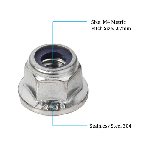 MewuDecor M4-0.7 Flange Nylon Insert Lock Nuts, Flanged Locknuts, DIN 6926, Stainless Steel 18-8 (304), 25 PCS