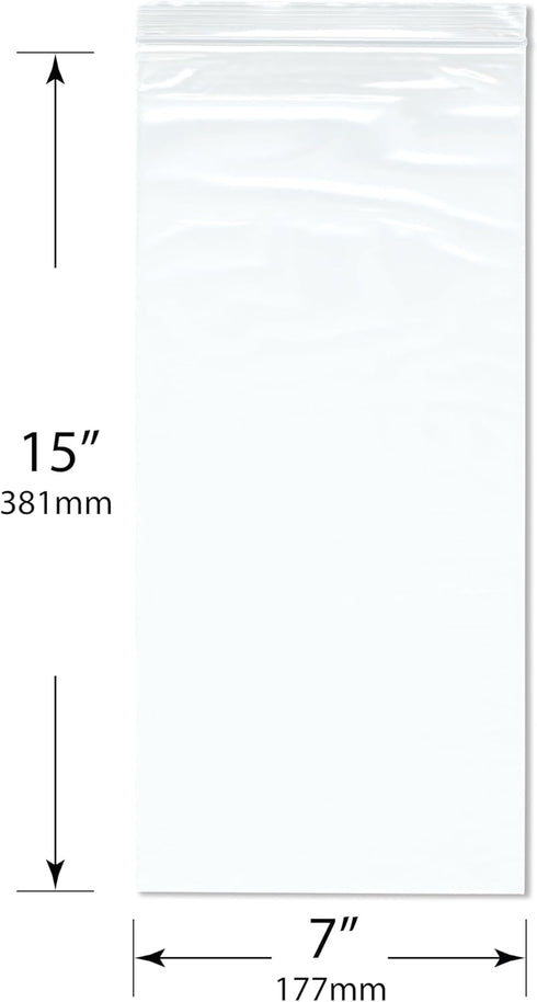 Plymor 7" x 15" Zipper Reclosable Plastic Bags (Pack of 200), 2 Mil