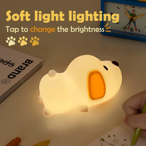 7 3 S NMT Cute Dog Silicone Night Light for Kids Room, Colors Changing Nursery Sleeping Lamp, Level Brightness Beside