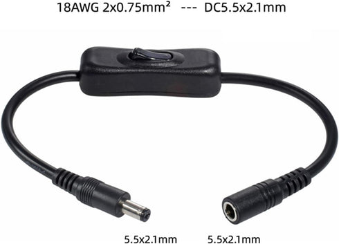 PLCPDM DC5.5x2.1/2.5mm Male to Female Power Extension Cable Cord with Switch-Button for Routers LED Lights