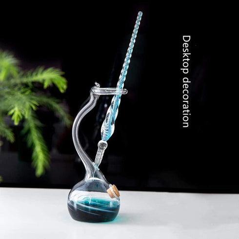 Earlyred Calligraphy Pen Set, Handmade Glass Dip Pen Holder, Crystal Drip Fountain Pen, Blue (Not Ink)