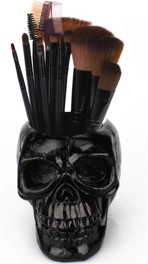 Skull Pen Holder Skull Makeup Brush Holder Pen Holder Dressing Table Office Desk Storage Box Green Plant Flower Pot Halloween Skull (Black) by Mikayoo