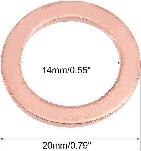 uxcell 10Pcs 14mm x 20mm x 1.5mm Copper Flat Washer for Screw Bolt