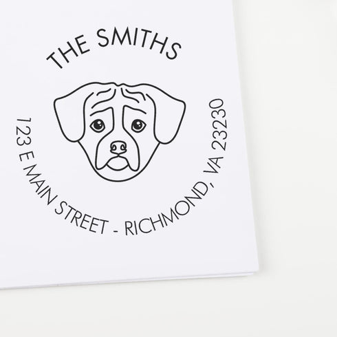 Custom Slim Puggle Dog Address Stamp - Handcrafted Ink Stamp for Thank You Cards & Return Address - Unique Mail Stamp