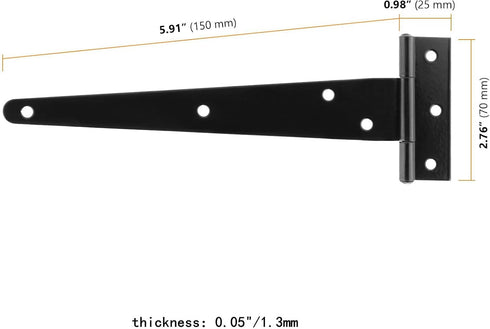 12 Pack 6 Inch 72 SEUNMUK T Strap Door Hinges, Barn Door Hinges with Mounting Screws, Black Barn Gate Hinges for Fence