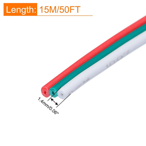 MECCANIXITY 24 Gauge 3 Conductor Electrical Wire Tinned Copper Cable 49FT Flexible Stranded Hook-up Wire for LED Strips Lamps Residential Wiring Car Circuit