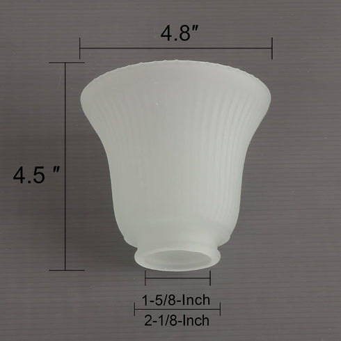 2 Pack 2-1/8-Inch G0016 Frosted Ribbed Glass Shade, Bell Shaped Light Fixture Replacement Globe or Cover with Fitter