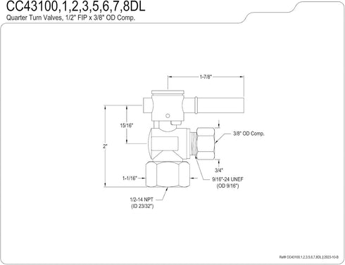 Elements of Design CC43102DL Concord Decorative Quarter Turn Valve, 1/2-Inch IPS Inlet, Polished Brass