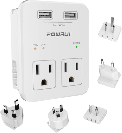 Travel Essentials European Plug Adapter - International Power Plug with 2 USB Ports & 2 US Outlets for Europe, UK