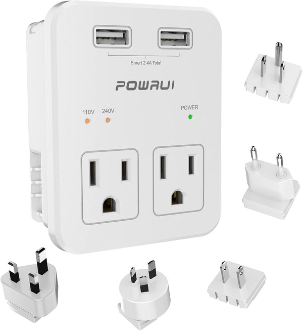 Travel Essentials European Plug Adapter - International Power Plug with 2 USB Ports & 2 US Outlets for Europe, UK
