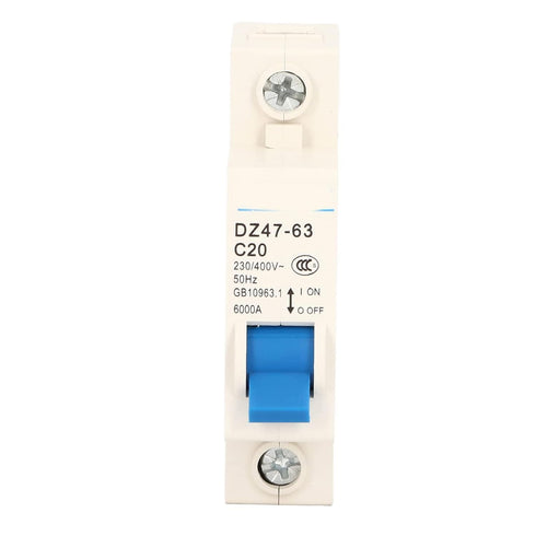 C20 1P Miniature Circuit Breaker, MCB DIN Rail Mounting Isolator 230V 400V 20A for Lighting in Buildings