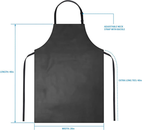 2 Pack Waterproof Rubber Vinyl Apron 40" Chef Aprons for Men Heavy Duty Chemical Work Apron Gifts for Dad Husband Fathers, Adjustable Bib Apron for Dishwashing Lab Butcher Cooking Kitchen Black