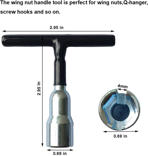 Wing Nut Hand Tool, T Handle Wing Nut Tightening Hand Tool, Wing Nut Driver for Eye Screws, C Hook Bolt, Q-Hanger,Screw Hooks and Wing Nuts