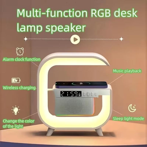 realexist LED Table Lamp Speaker with Wireless Charger, Night Light Lamp with Bluetooth Speaker, Sunrise Alarm Clock