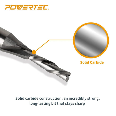 POWERTEC 72028 Router Bits Solid Brass Inlay Kit, Includes 2-pc 1/8 Spiral Router Bit, Universal Bushing
