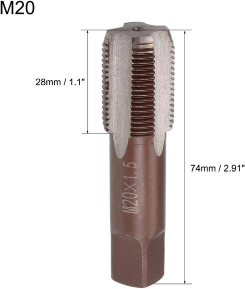 uxcell Metric Hand Tap M20 Thread 1.5 Pitch 4 Straight Flutes H2 Alloy Tool Steel Bottom & Taper Screw Tap Set Tapping Tools for Repairing 1 Pair