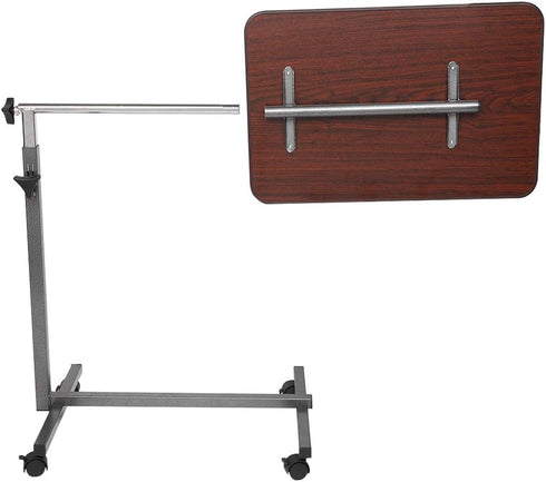 Tilting Bedside Table with Wheels & Brake - Adjustable for Hospital and Home Use, Dark Wood Grain