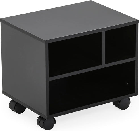 FITUEYES Mobile Printer Stand with Storage, Small Rolling Work Cart with Wheels, Black Wood, 15.7 x 11.8 x 13.8 for