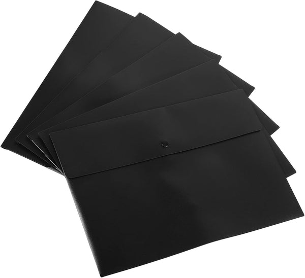 YOKIVE 10 Pack File Folders, A4 Size Plastic Document Pockets with Snap Button, Great for Office (Black)