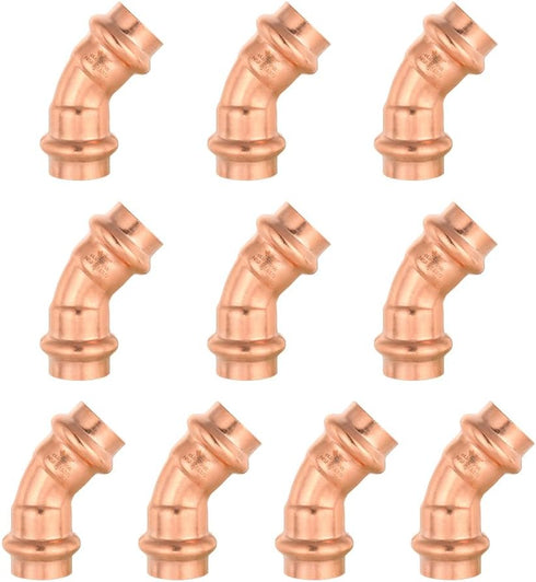 EFIELD 1/2" x 1/2" Copper Press Fit 45 Degree Elbow Fittings, Pack of 10 for Copper Tube Connection